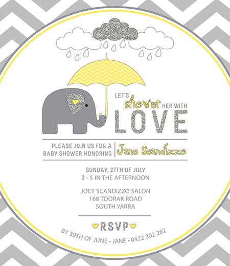 Yellow and Grey Elephant Baby Shower Printable Invitation